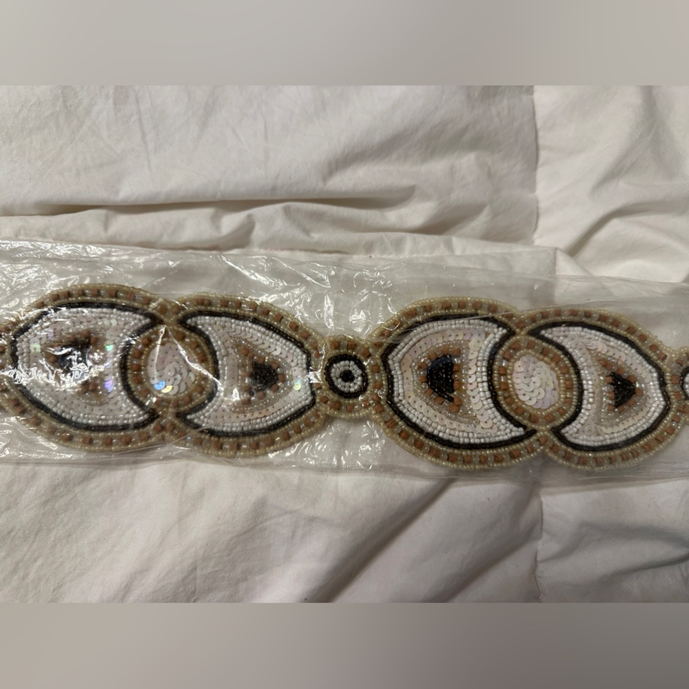 Cache Beaded Sand Fabric Belt - New